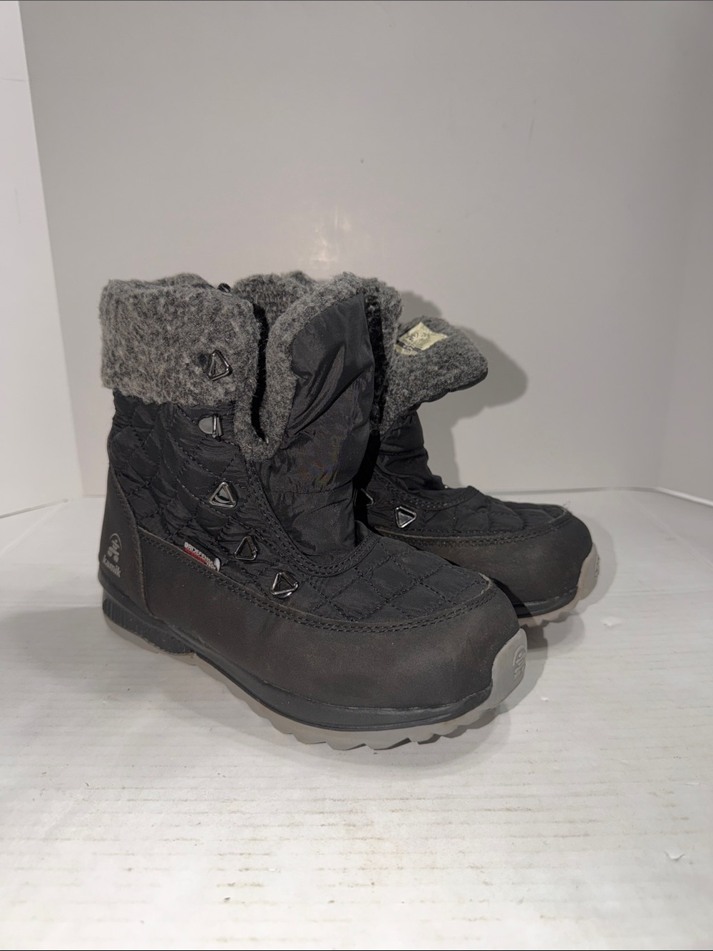 Kamik Black Kids Winter Boots with Gray Faux Fur Cuff